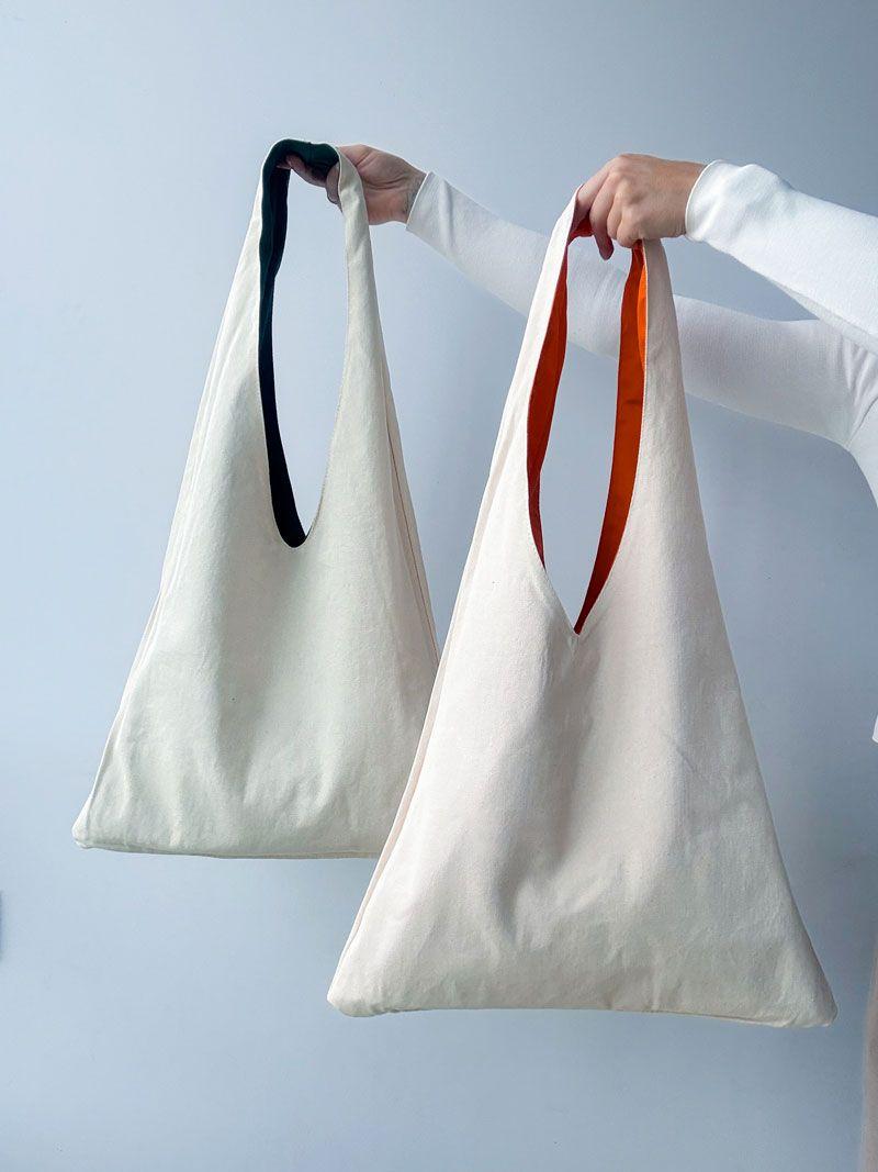 Сумка-пакет із саржі з довгою моно-ручкою - стильна еко-сумка з щільної бавовни для покупок, пляжу та щоденного використання без друку розмір: 43см х 92см