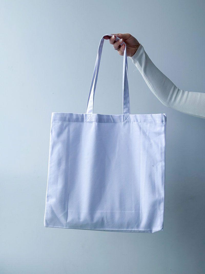 Шопер із саржі з бічними вставками - міцна біла екосумка для покупок без друку розмір: 40см × 40см × 12см