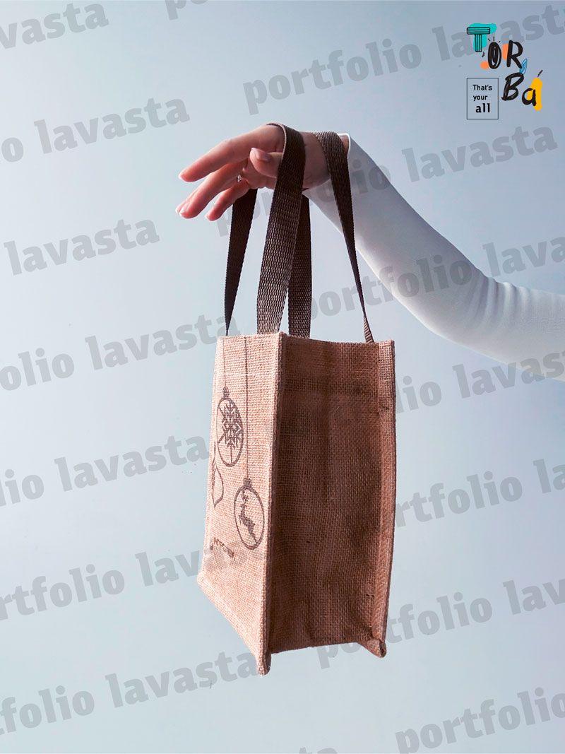 Коричнева сумка з джуту, ламінована, міцна і зручна для щоденного використання без друку розмір 20см × 25см × 10см