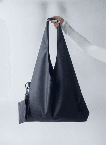 Black Packable Tote Water-Resistant Fabric Side Pocket