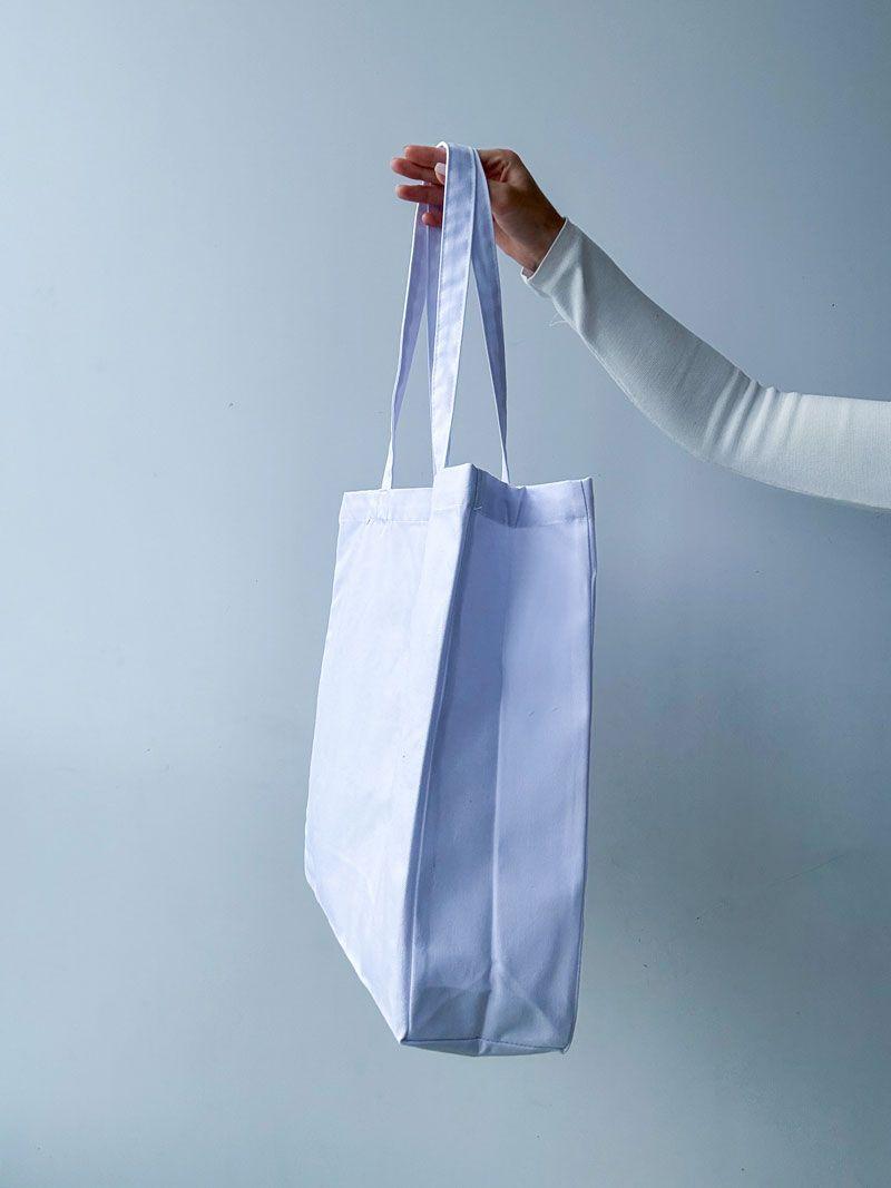 Шопер із саржі з бічними вставками - міцна біла екосумка для покупок без друку розмір: 40см × 40см × 12см